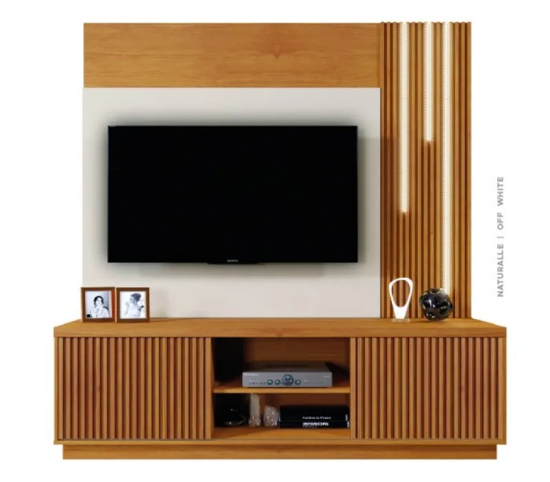 Estante Home Para Tv Até 65 Polegadas Com LED Cascata e Portas Ripadas Siena 1.80mm